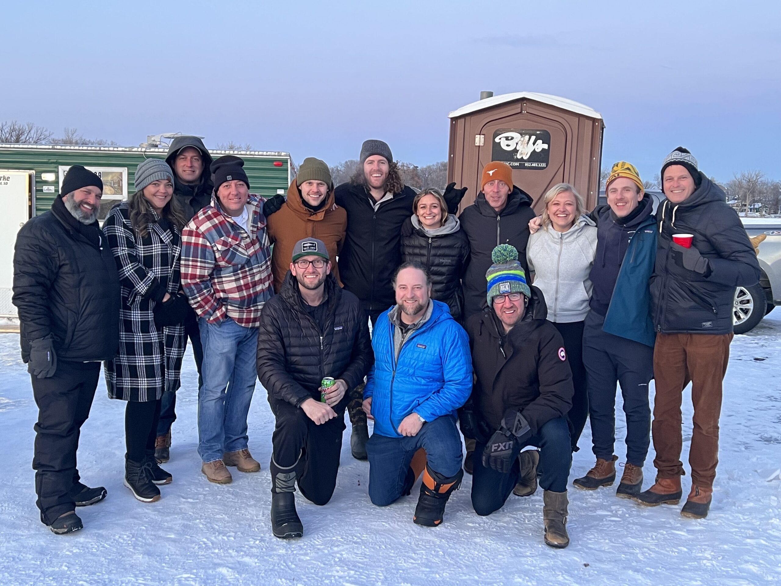 Elire team attending a group ice fishing trip