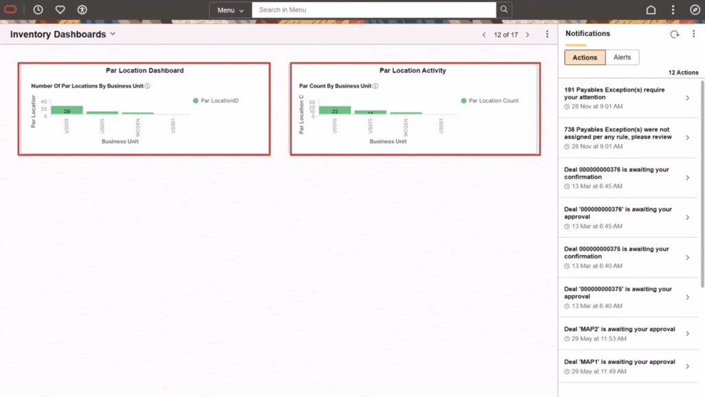 FSCM Image 55 Par Location and Par Location Activity dashboards
